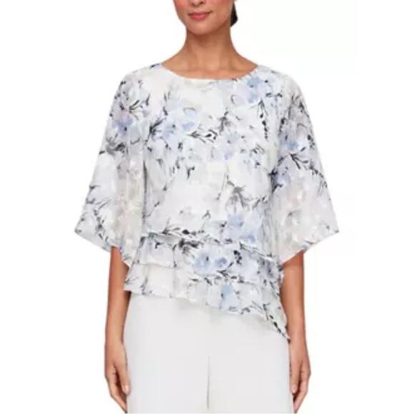 Alex Evenings  Women's 3/4 Sleeve Printed Blouse Asymmetric Triple Tier Hem 3X - Picture 1 of 5